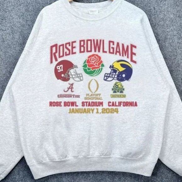 Rose Bowl game Playoff 2024 Michigan wolverines grey Ala bama sweatshirt shirt - Picture 1 of 2
